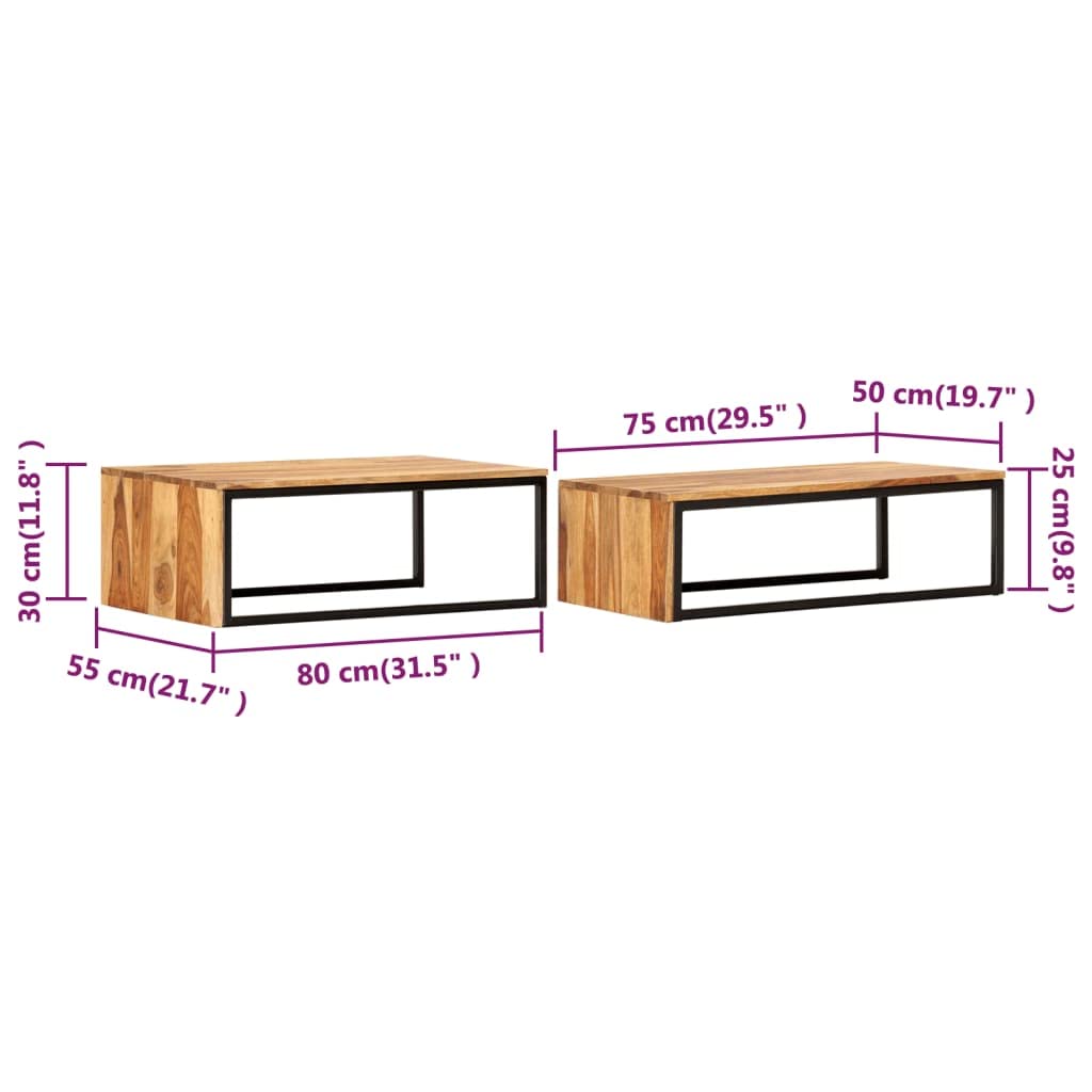 Solid Sheesham Wood Nesting Coffee Table Set A95326