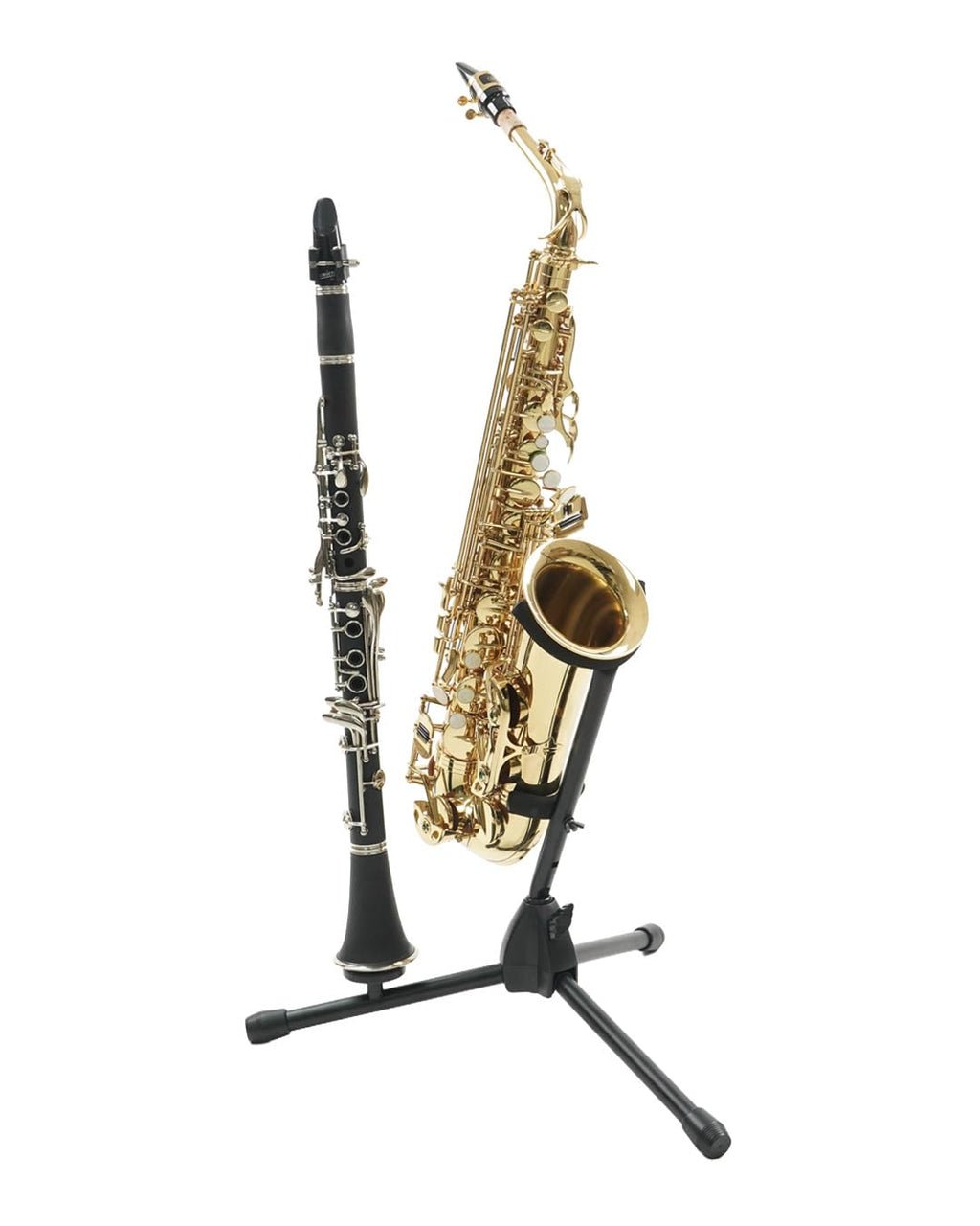 Black Alto Tenor Sax Stand with Flute Clarinet Peg V7510