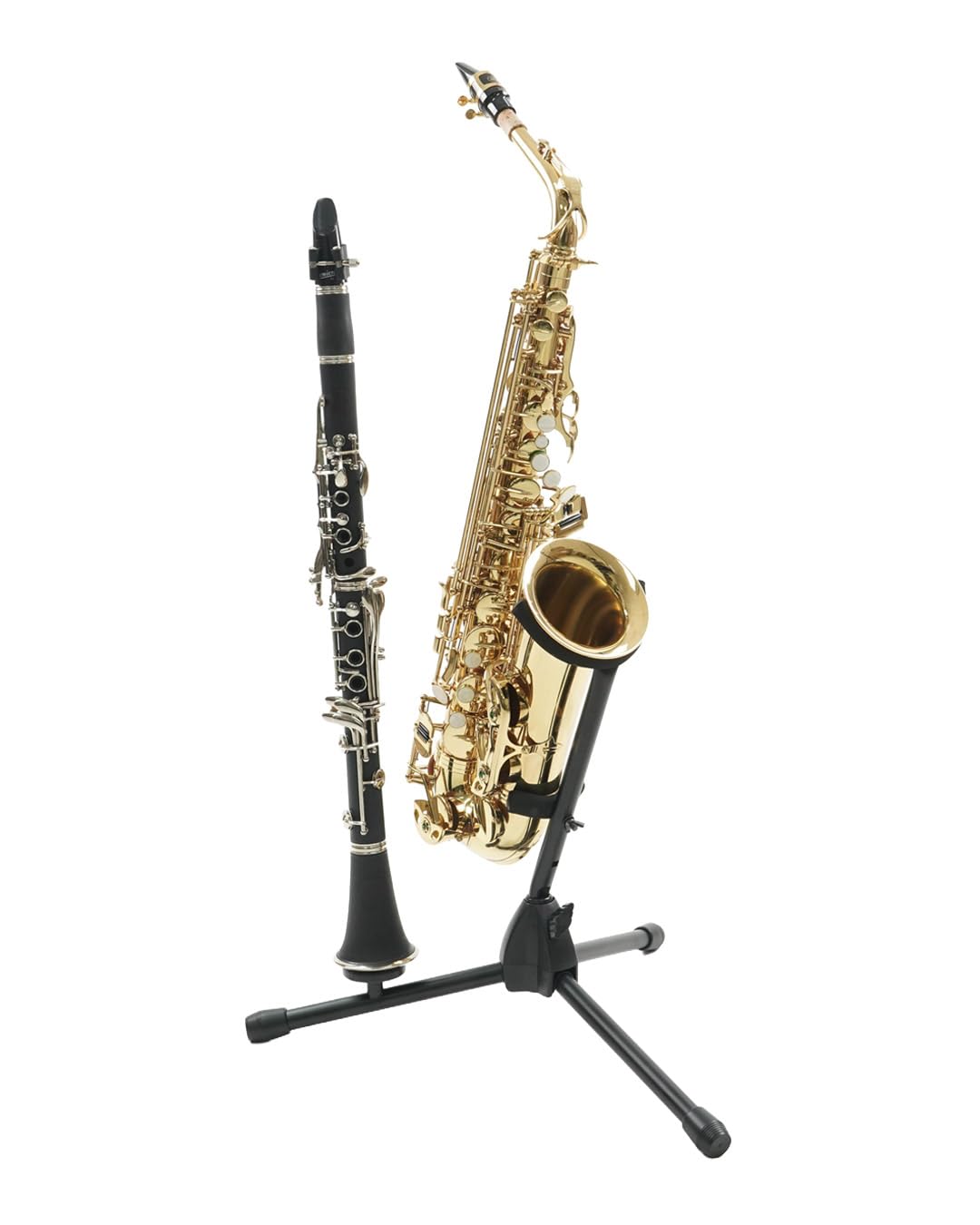 Black Alto Tenor Sax Stand with Flute Clarinet Peg V7510
