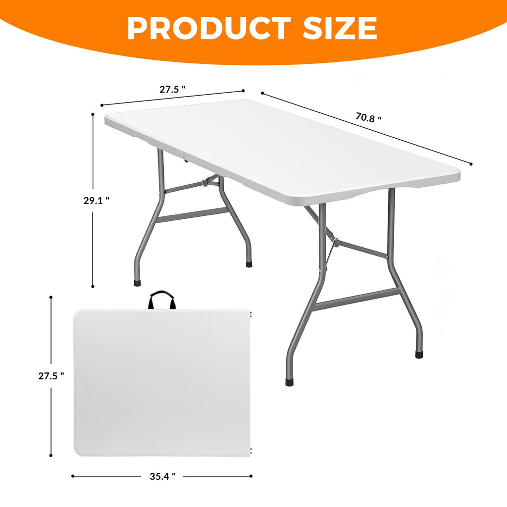 White 6FT Folding Plastic Utility Table with Steel Legs Q416709