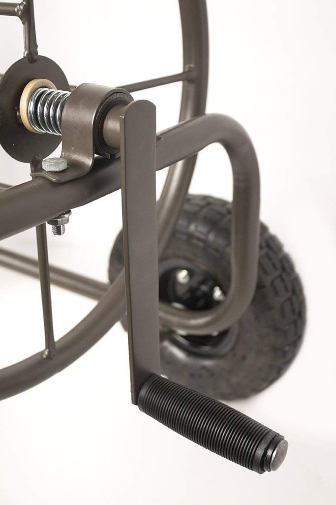 Four Wheel 250 Foot Capacity Steel Frame Water Hose Reel Cart with Basket M8248