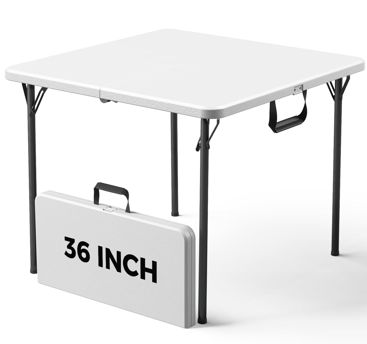 36" White Folding Table with Built-in Handle O576