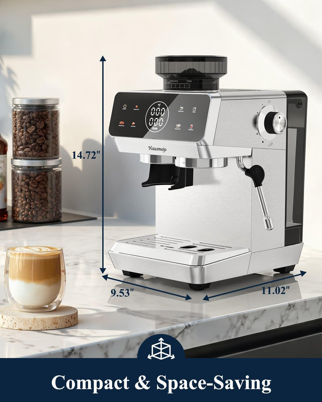 Espresso Machine with Burr Grinder and Steam Wand T6242