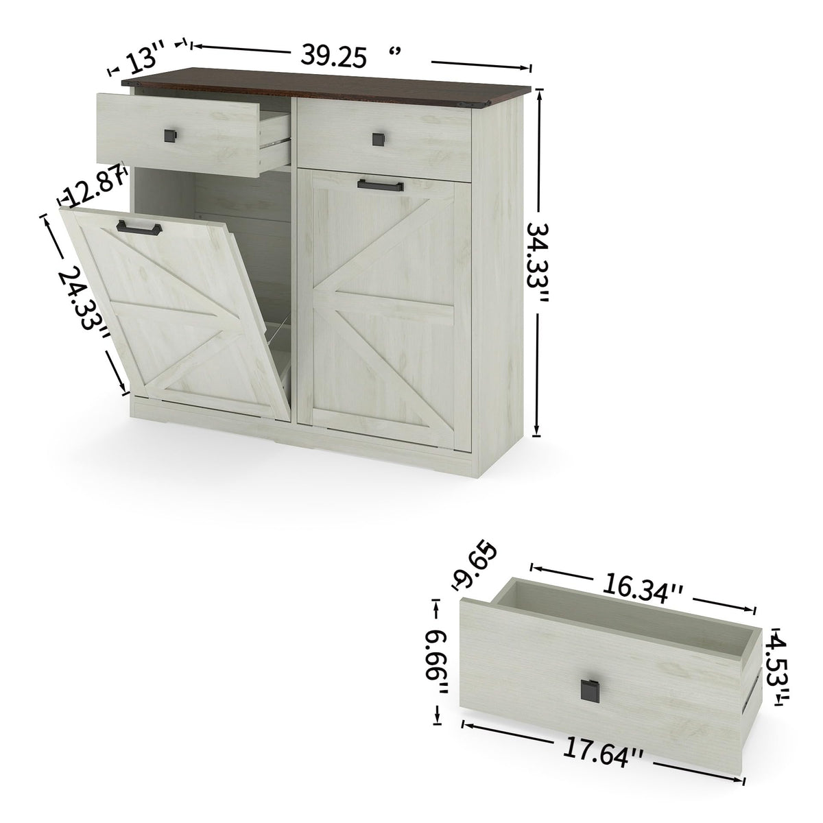 Antique White Tilt Out Trash Cabinet with 2 Drawers F618859