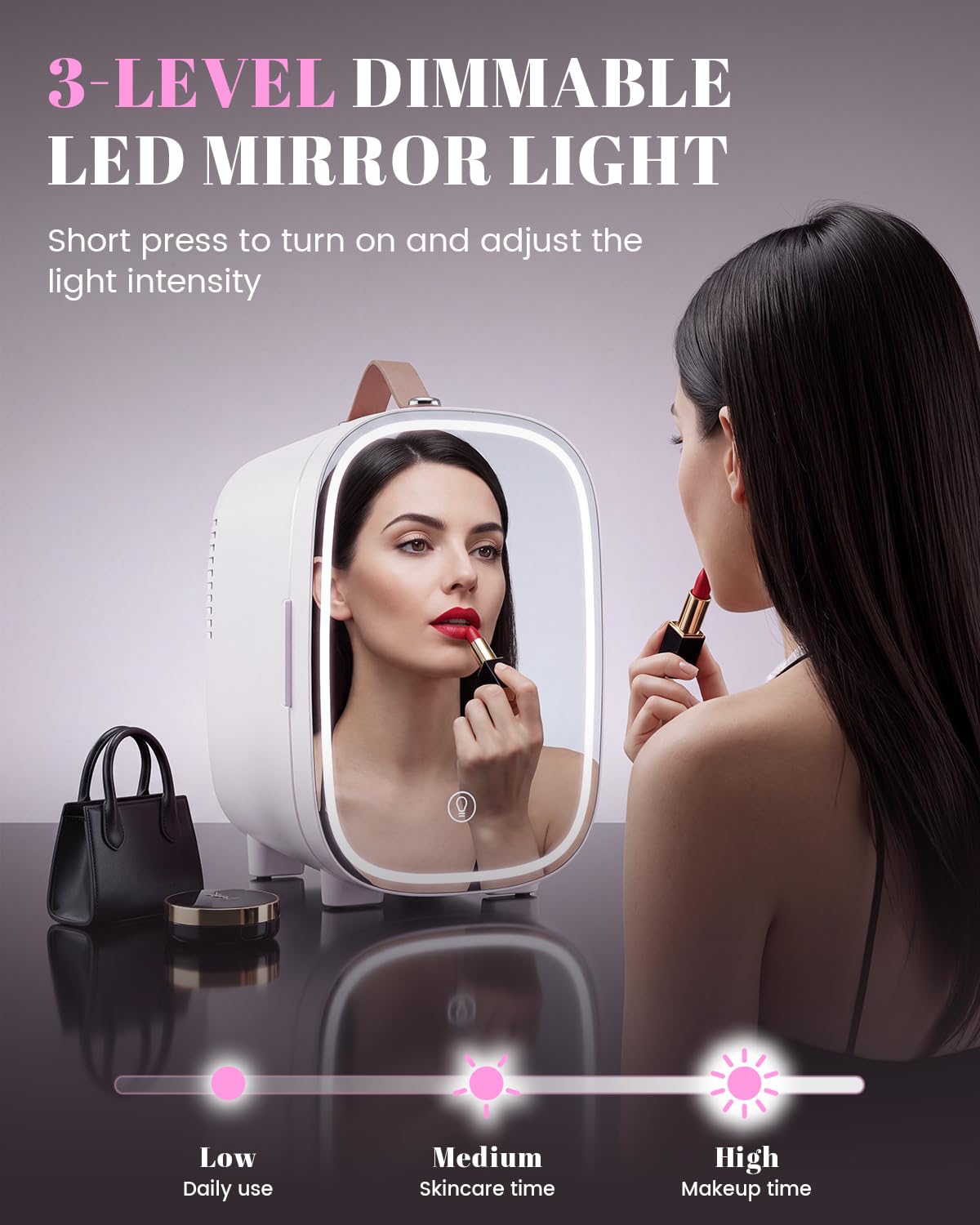 4 Liter 6 Can Portable Mini Fridge with LED Mirror W2233