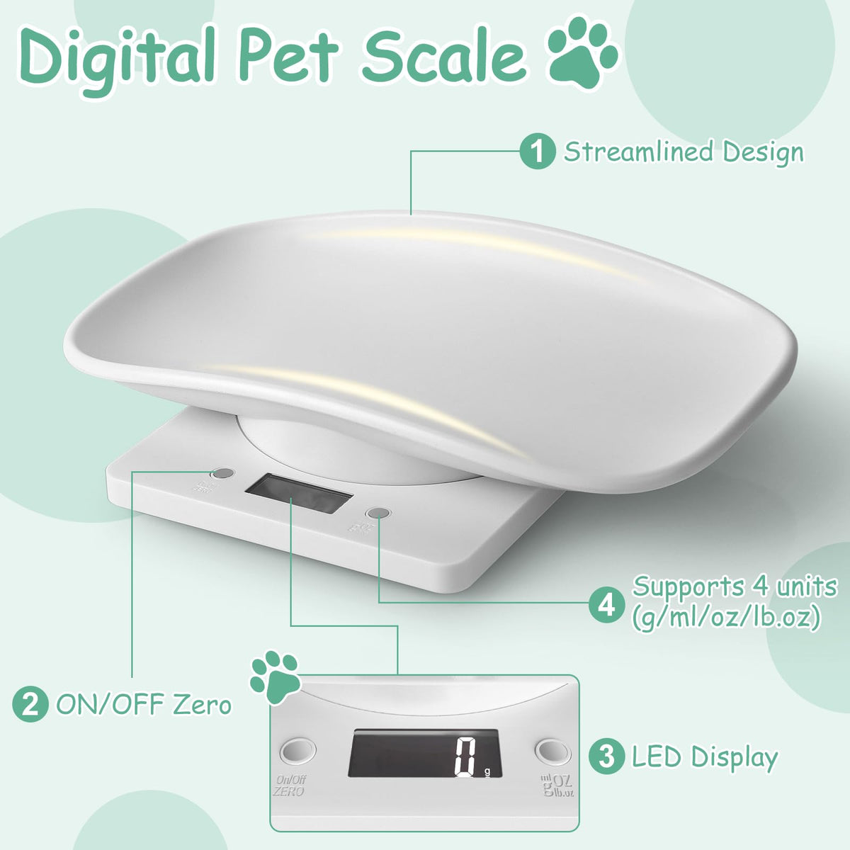 Digital Pet Scale, Max 33lb, 11.4 inch Y50818