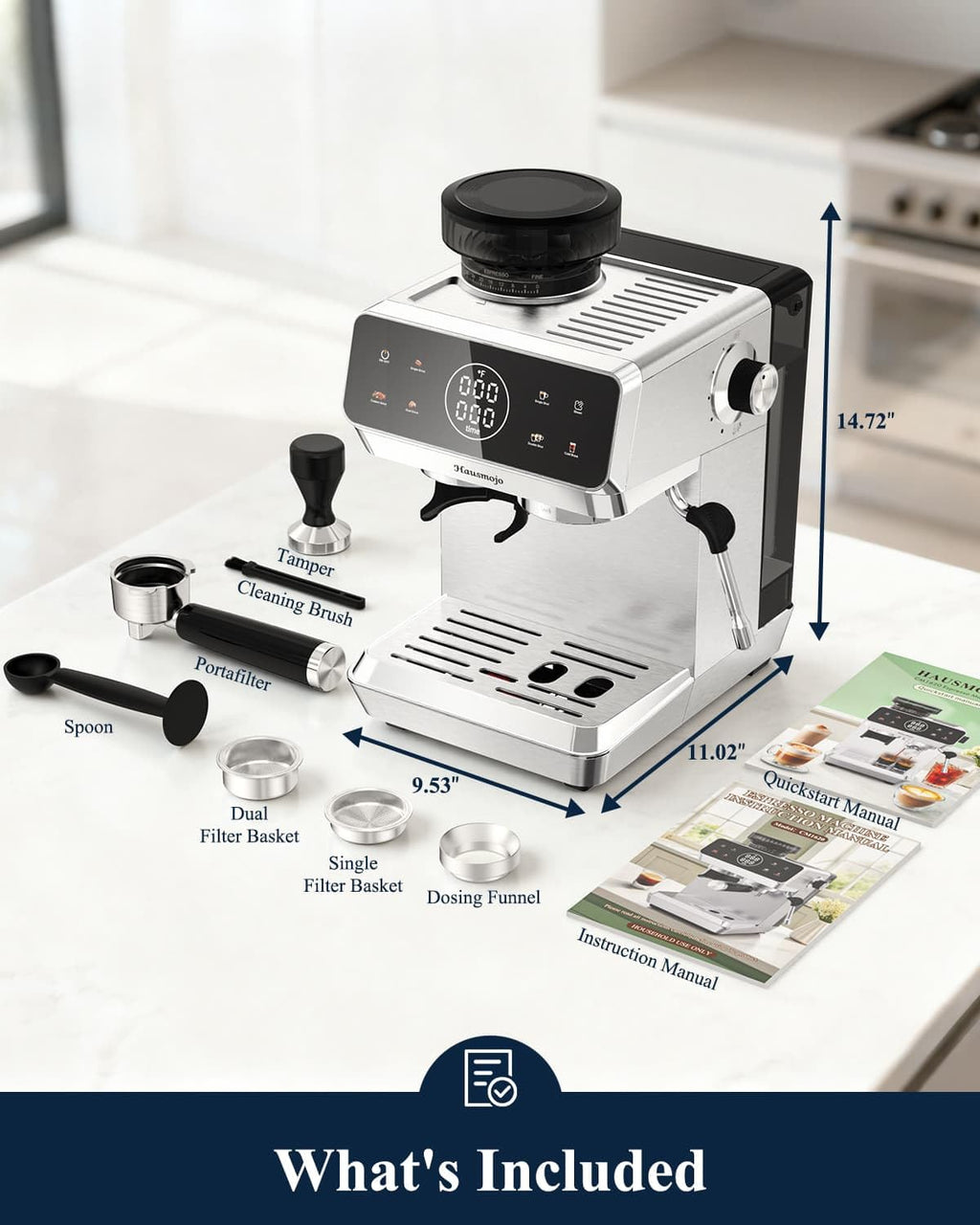 Espresso Machine with Burr Grinder and Steam Wand T6242