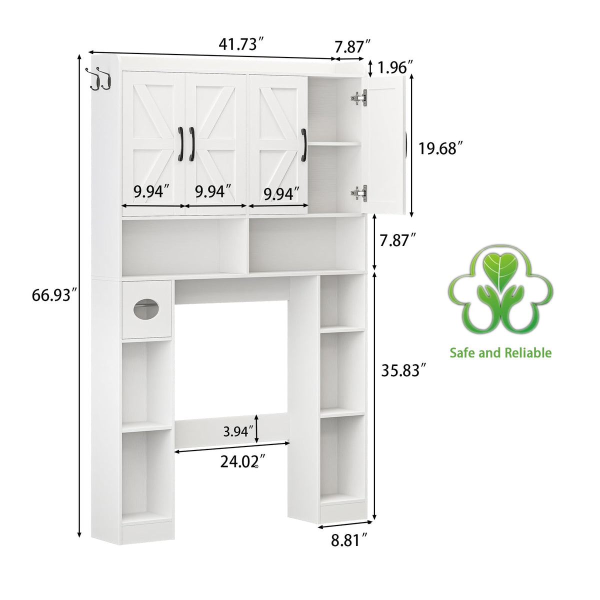White Over The Toilet Storage Cabinet with 4 Doors I6087