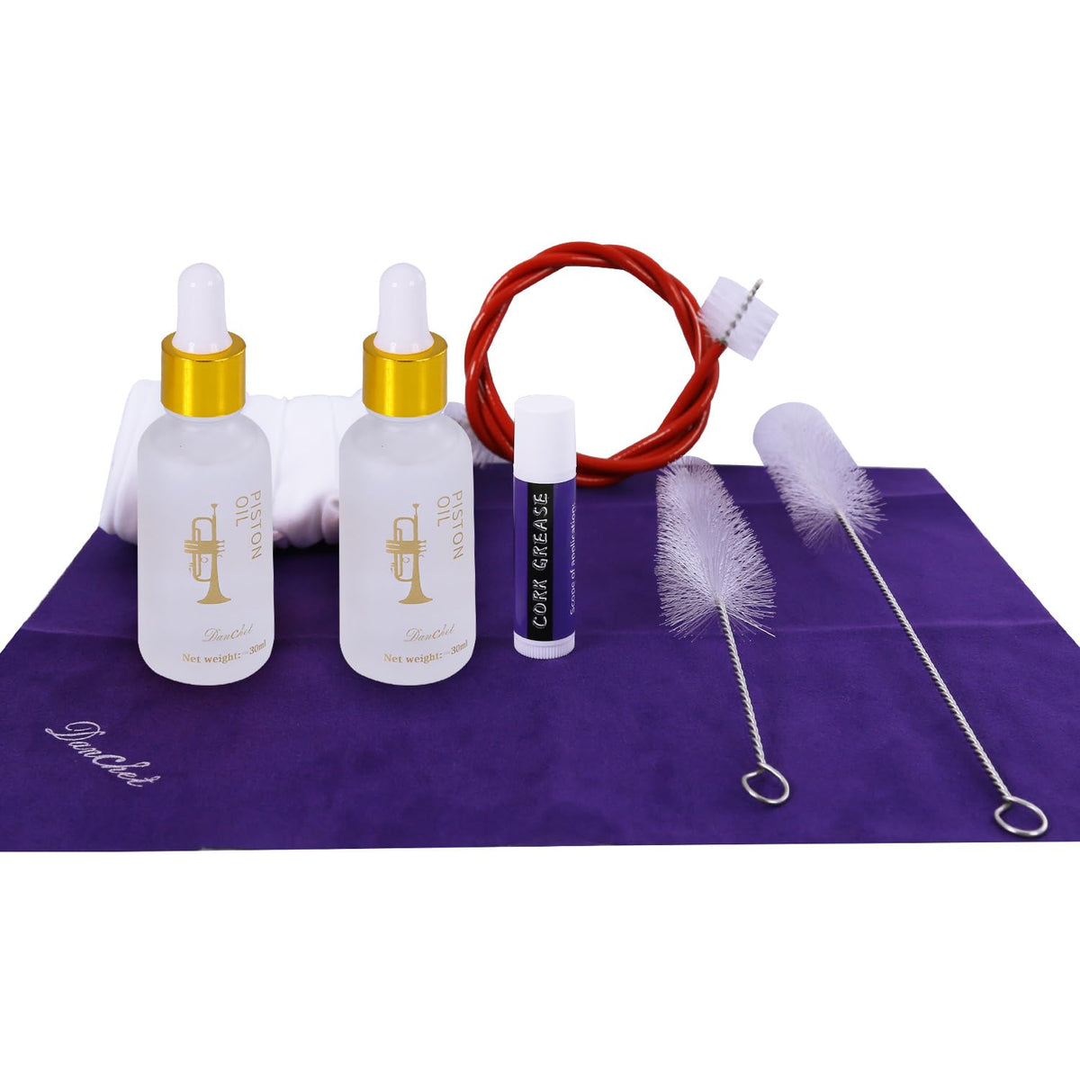 Trumpet Cleaning and Maintenance Kit with Valve Oil, Cork Grease, Cleaning Cloth, Mouthpiece, Cleaning Brush, Gloves K608