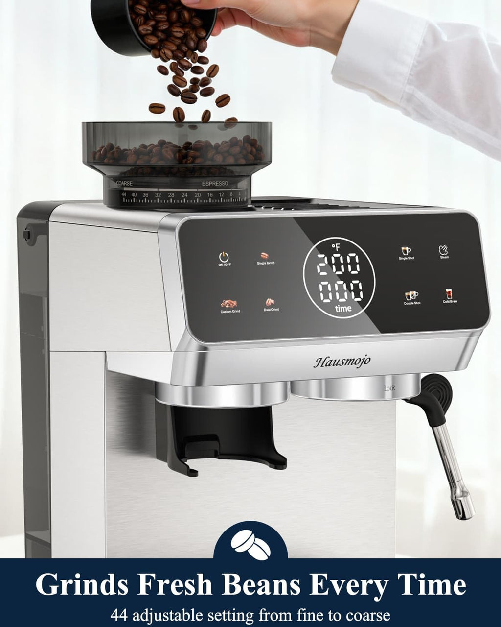 Espresso Machine with Burr Grinder and Steam Wand T6242
