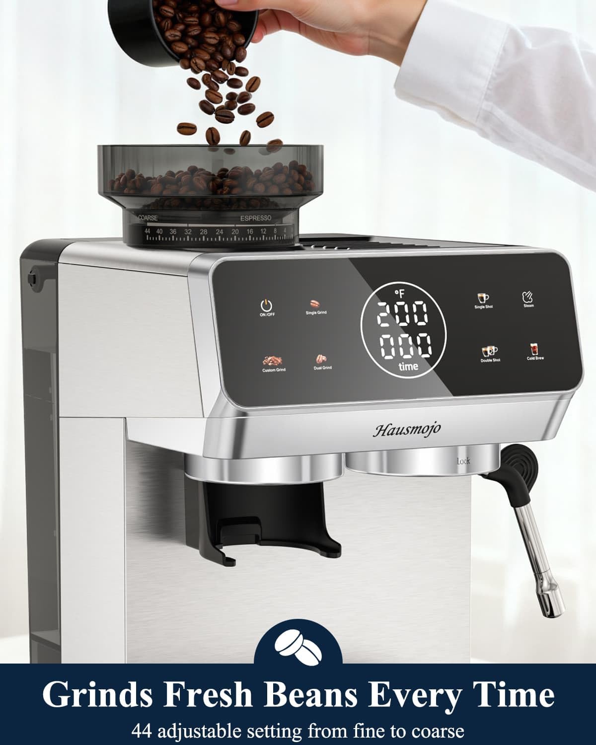 Espresso Machine with Burr Grinder and Steam Wand T6242