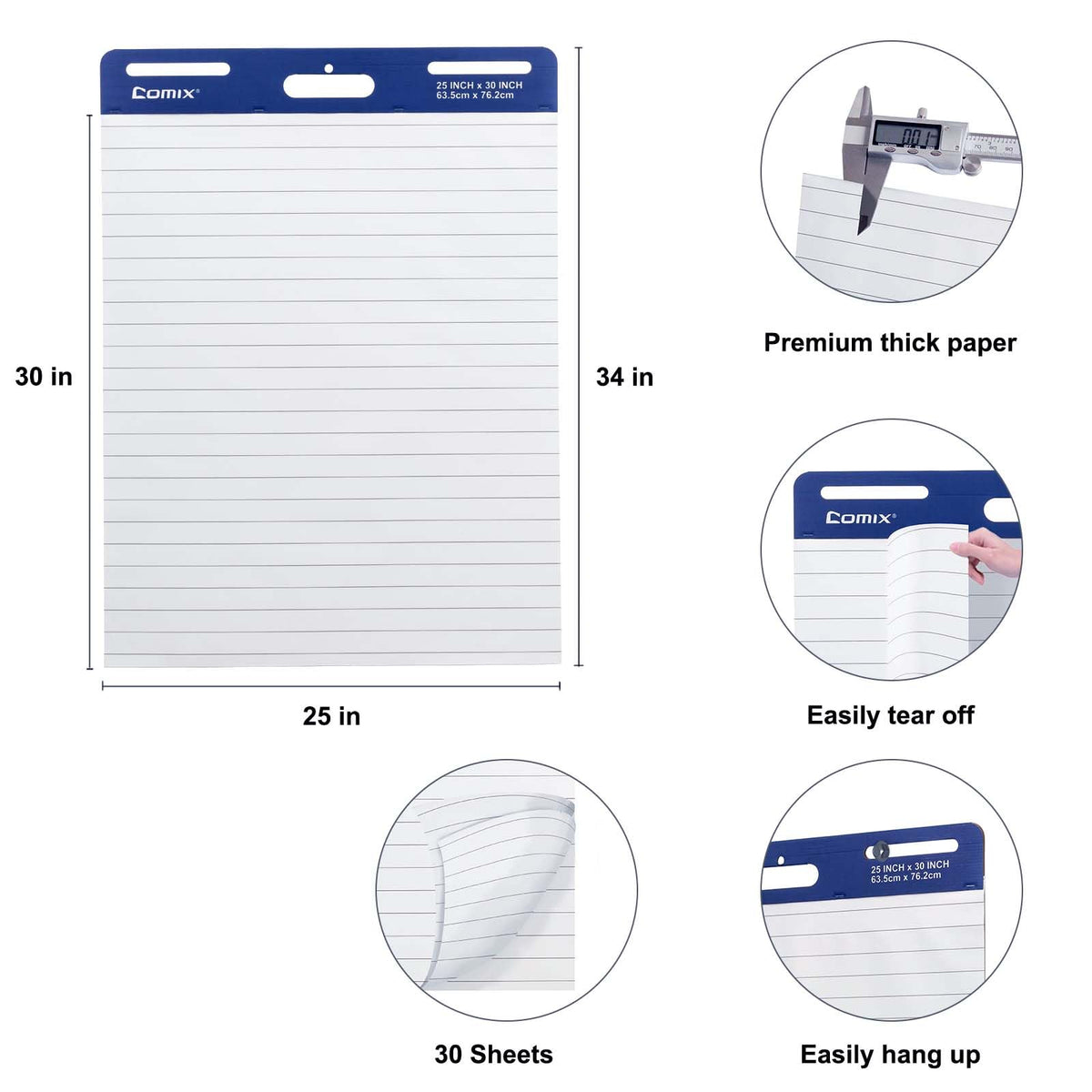 Lined Sticky Easel Pad, 25 x 30 Inches, 30 Sheets/Pad, 2 Pads/Pack X906