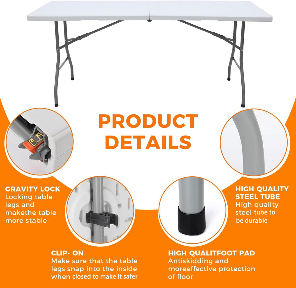 White 6FT Folding Plastic Utility Table with Steel Legs Q416709
