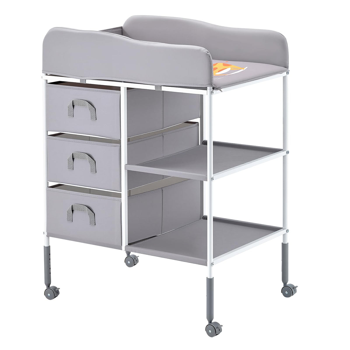 Adjustable Height Baby Changing Table with 3 Fabric Drawers T473