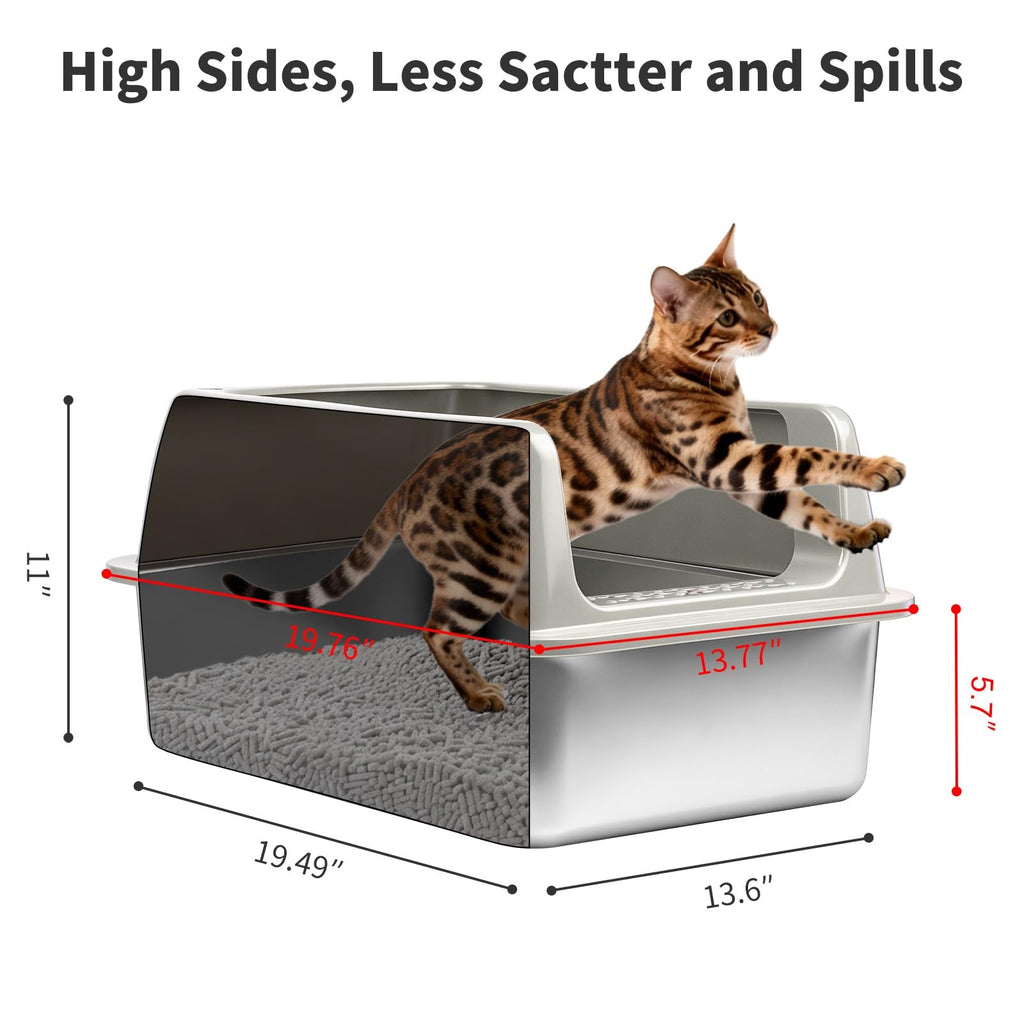 2 Pack Large Semi-Enclosed Stainless Steel Cat Litter Box with Lid G816743