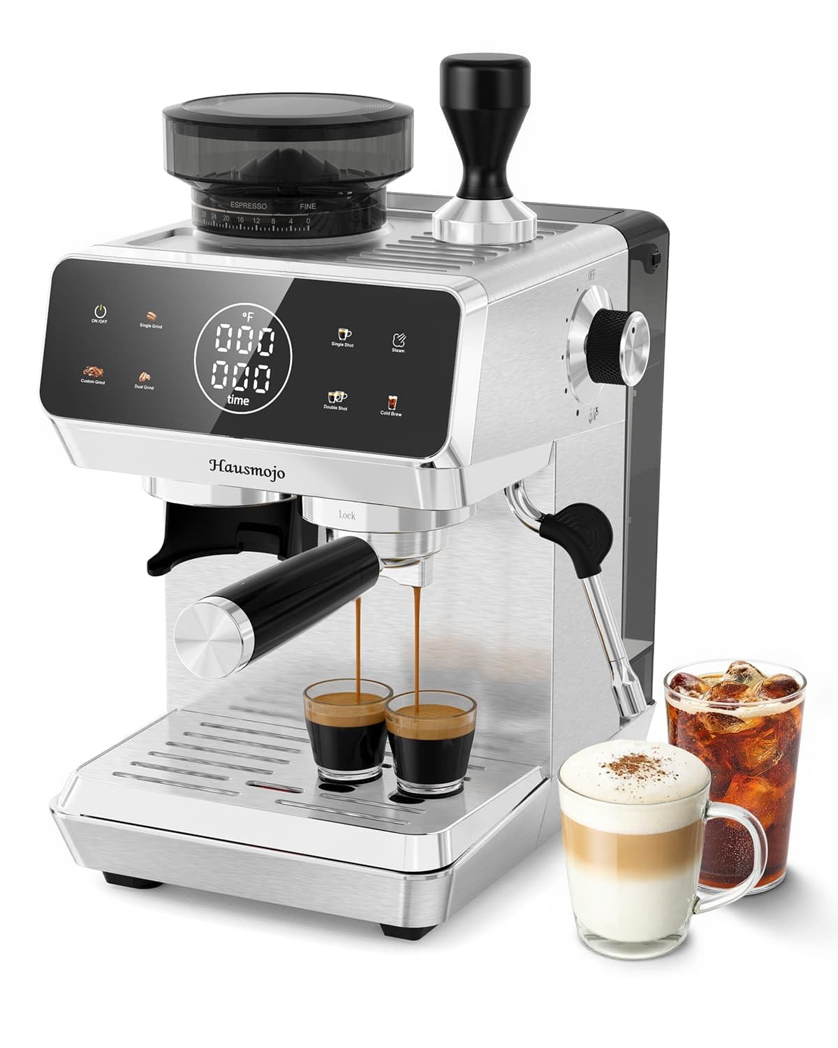 Espresso Machine with Burr Grinder and Steam Wand T6242