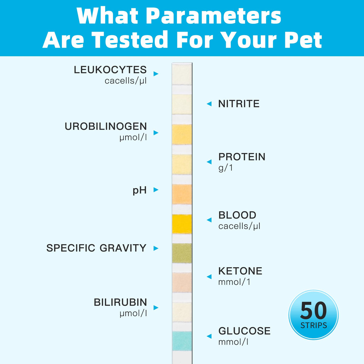 Dog UTI Test Strips 10 Parameter Urinalysis 50ct K92848