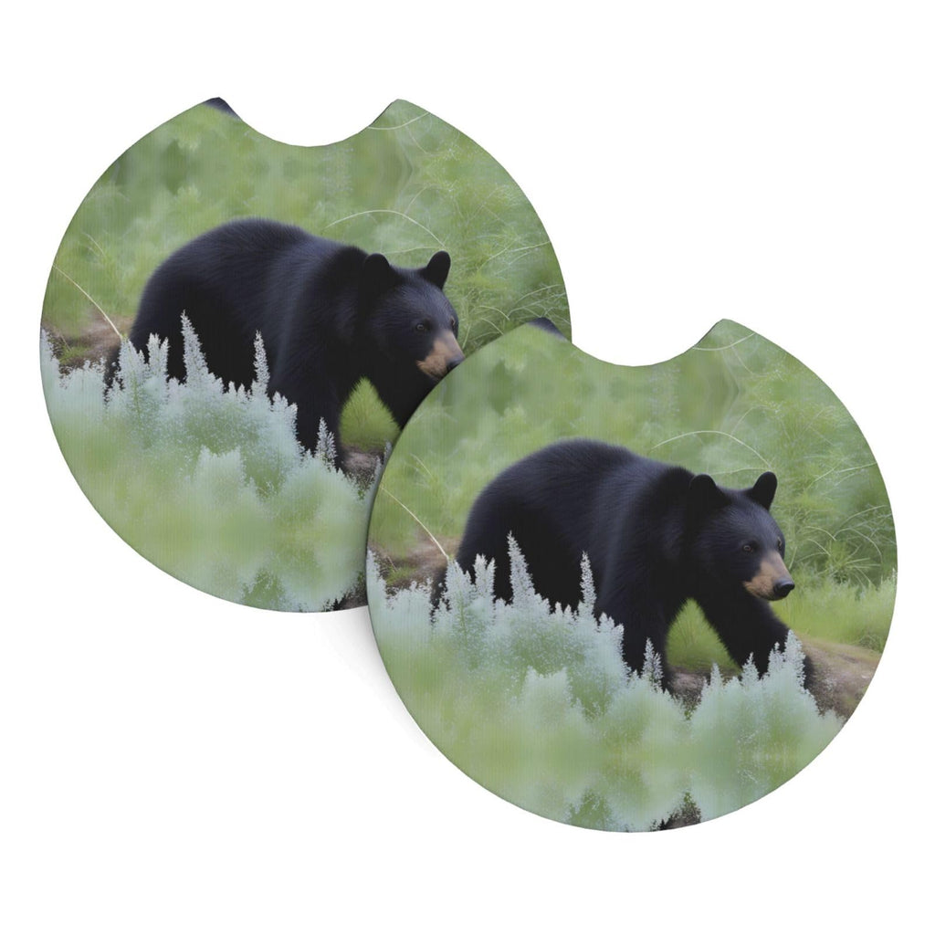 Black Bear Pattern Rubber Car Coasters Set of 2 A6726