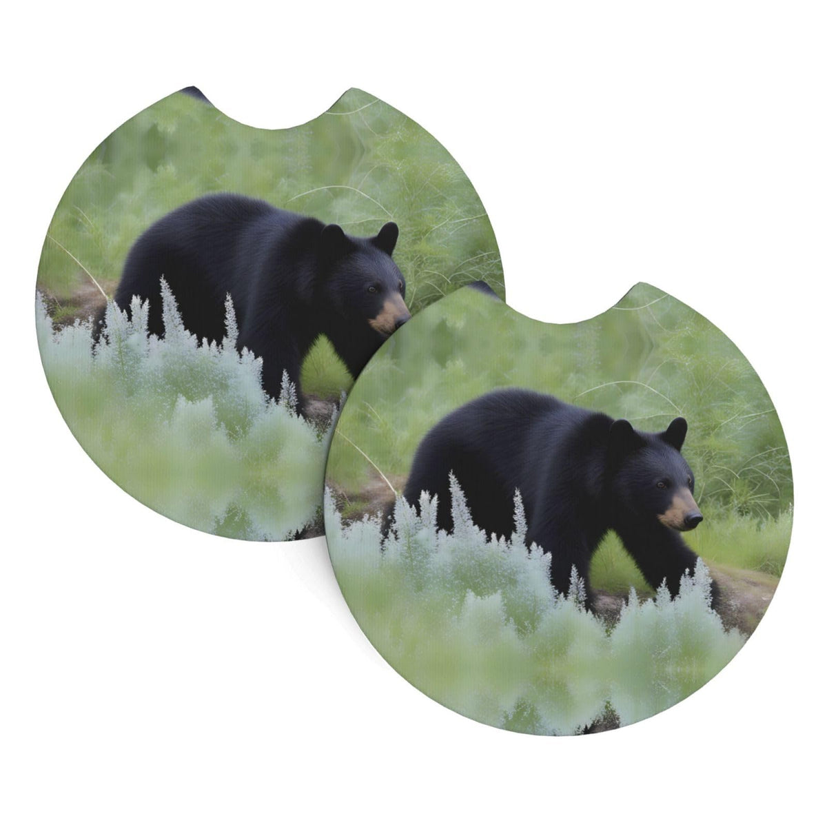 Black Bear Pattern Rubber Car Coasters Set of 2 A6726