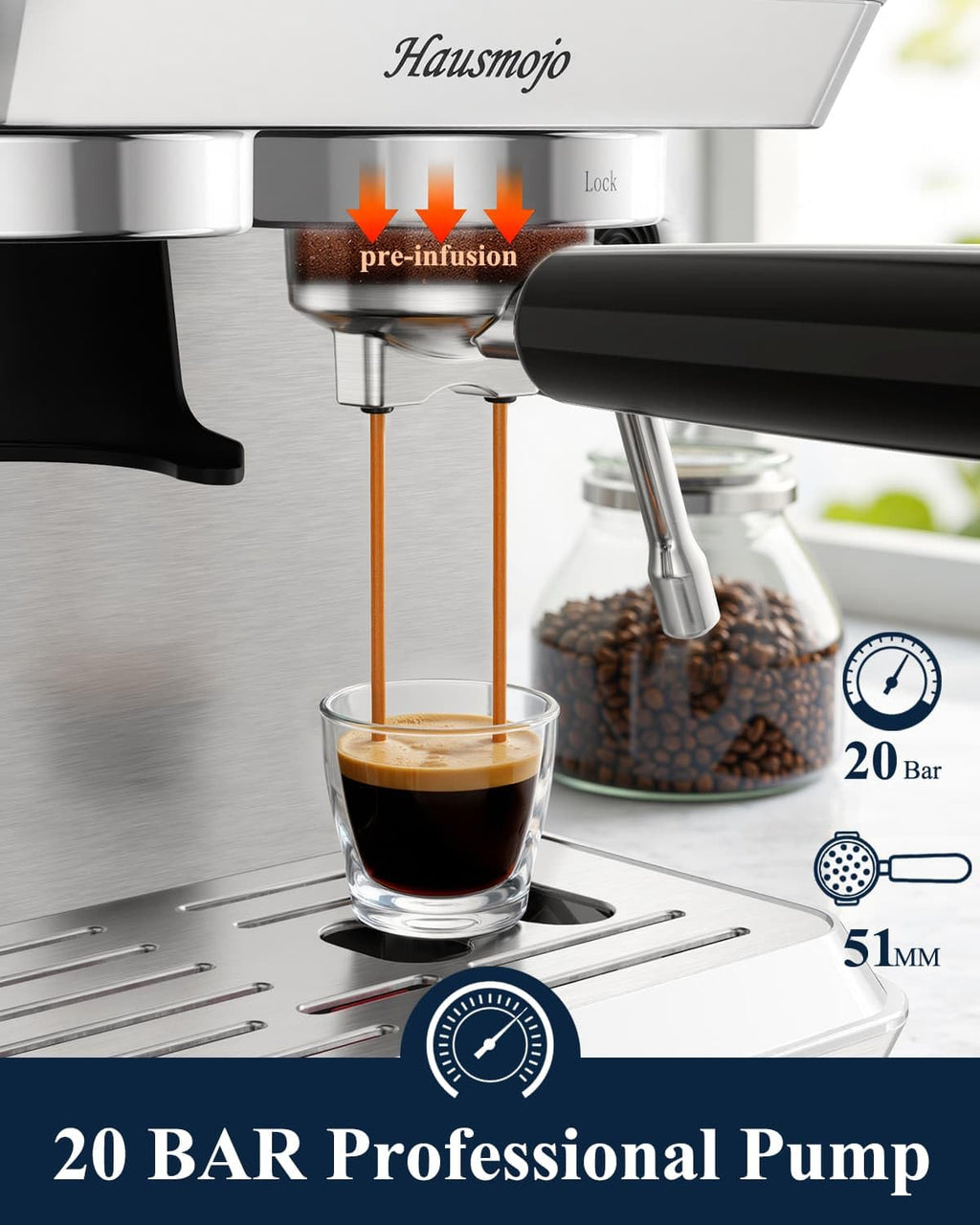 Espresso Machine with Burr Grinder and Steam Wand T6242