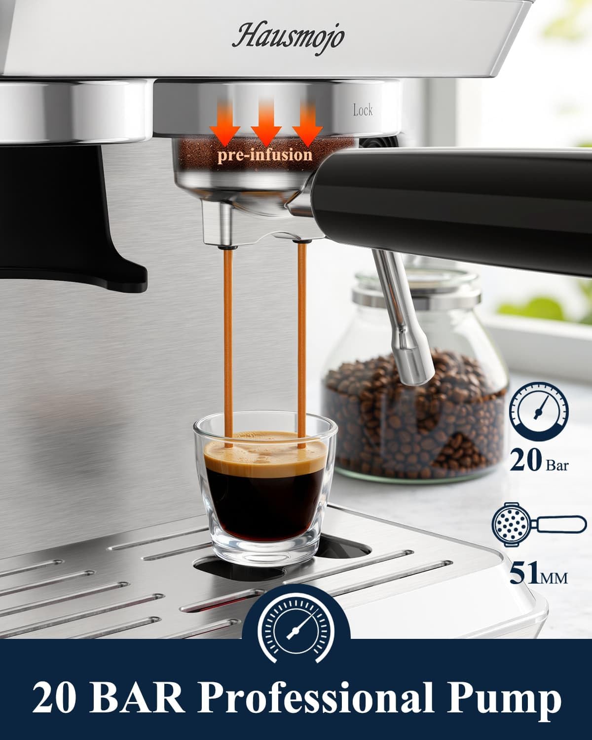 Espresso Machine with Burr Grinder and Steam Wand T6242