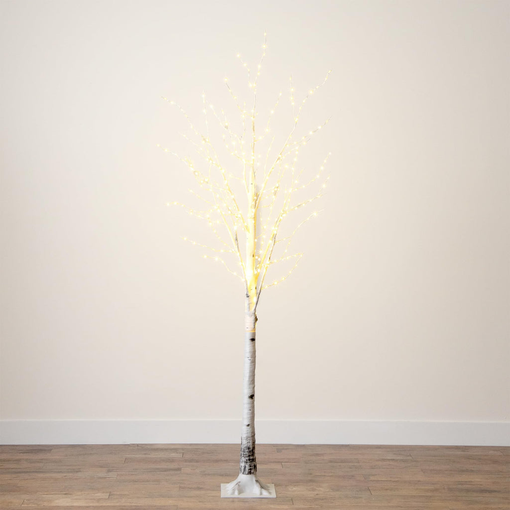 7-FT Pre-lit Artificial White Birch Tree with LED Lights S623