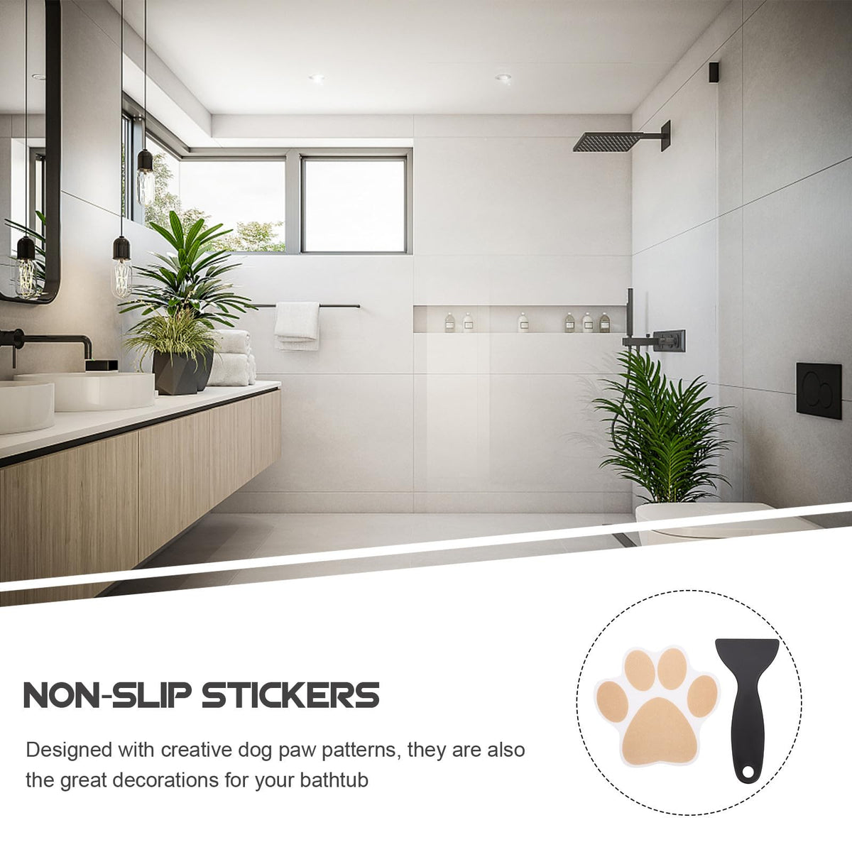 Gold Dog Paw Non Slip Bathtub Floor Stickers with Scraper C29051