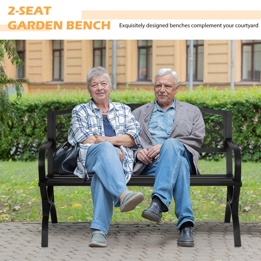 50" Outdoor Garden Bench Black 480lbs Load Capacity H6529