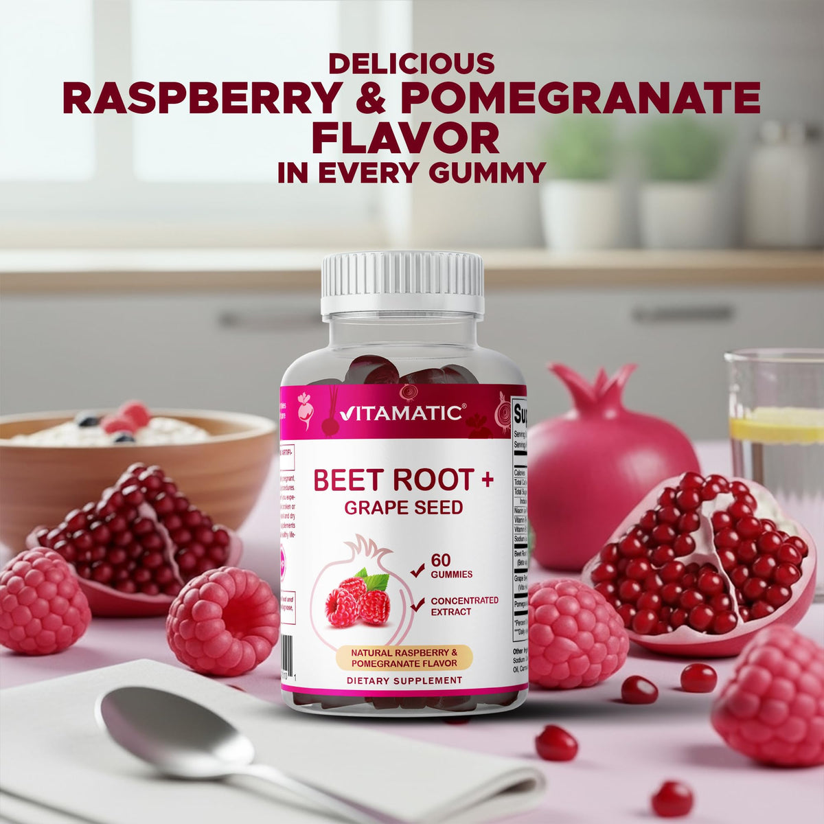 Beet Root Gummies with B6, B12, Grape Seed, Pomegranate & Nicotinamide 60 Count E287