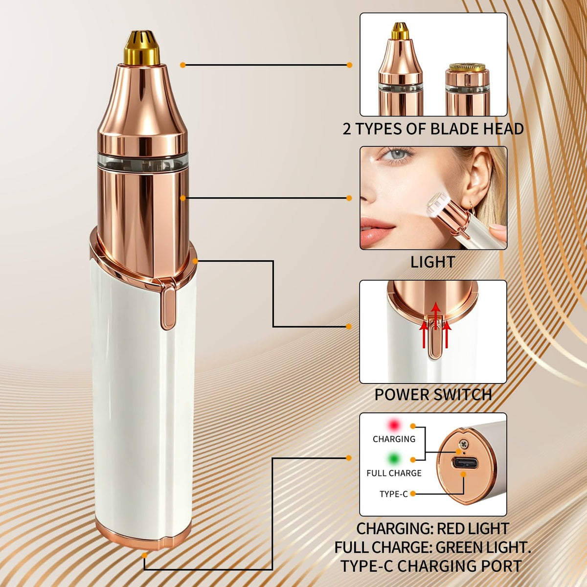 2 in 1 Electric Facial Hair Removal Device with LED Light V58829