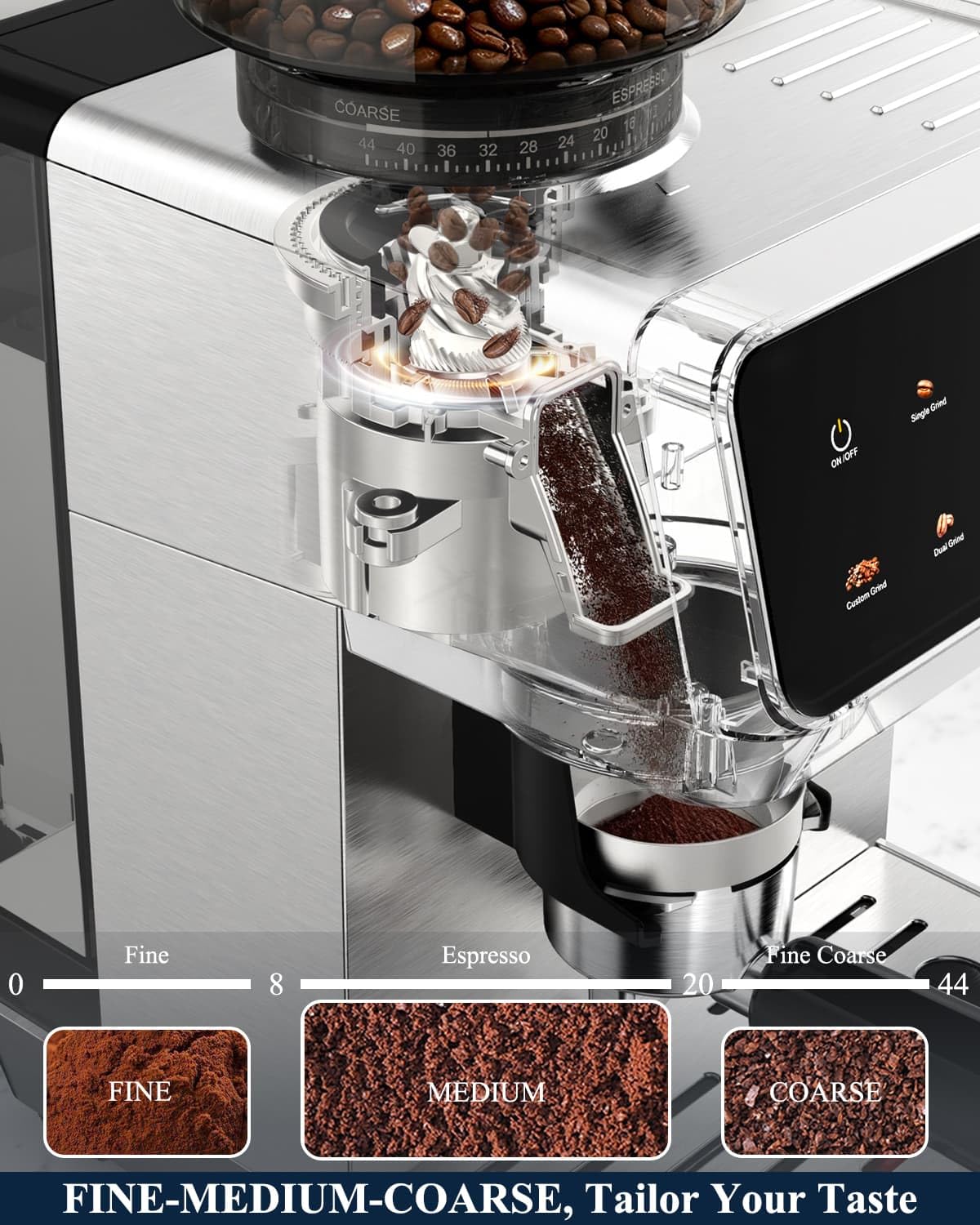 Espresso Machine with Burr Grinder and Steam Wand T6242