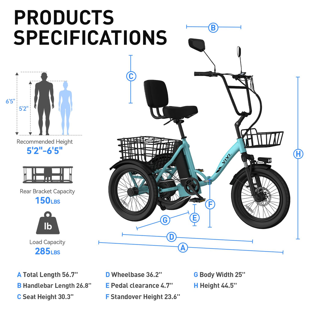 Folding Electric Tricycle 1000W 48V 18" Tire I136067