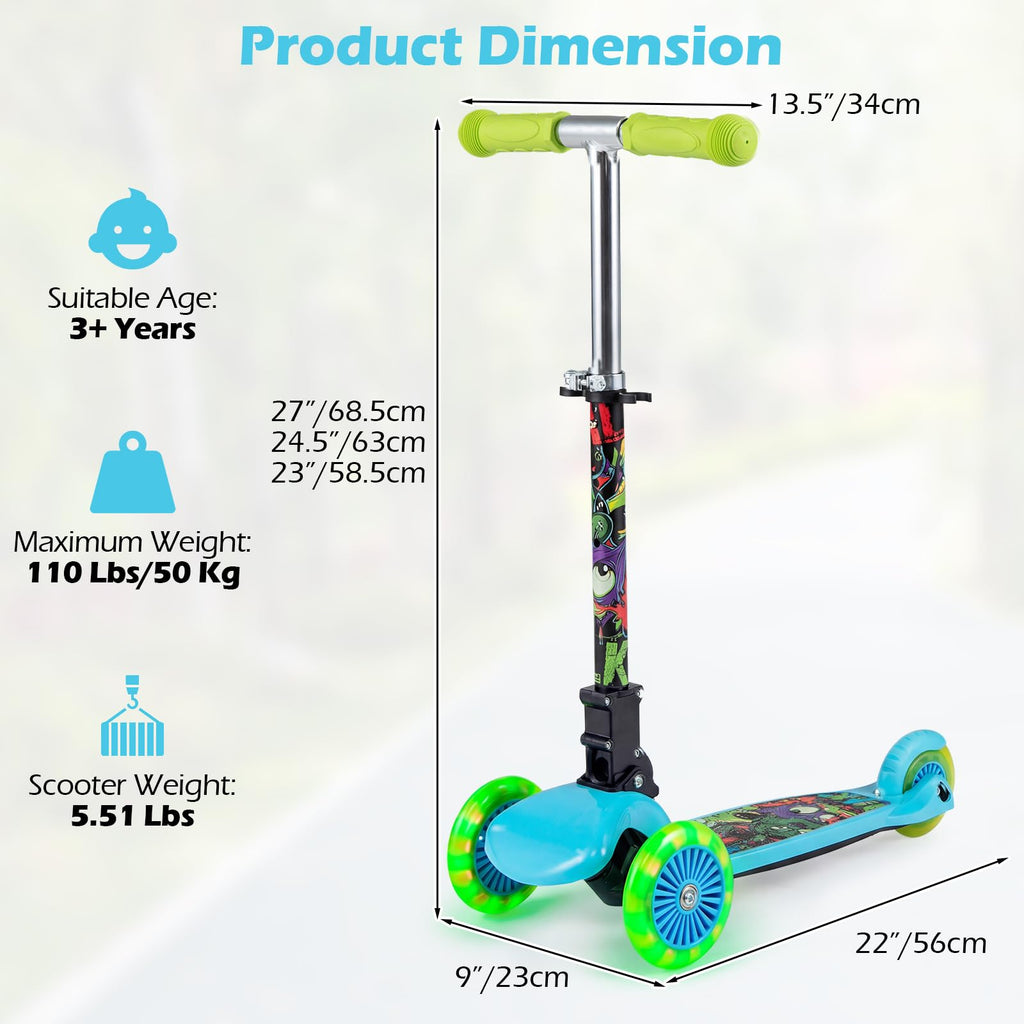 Kids 3-Wheel Kick Scooter with LED Front Wheels P2668