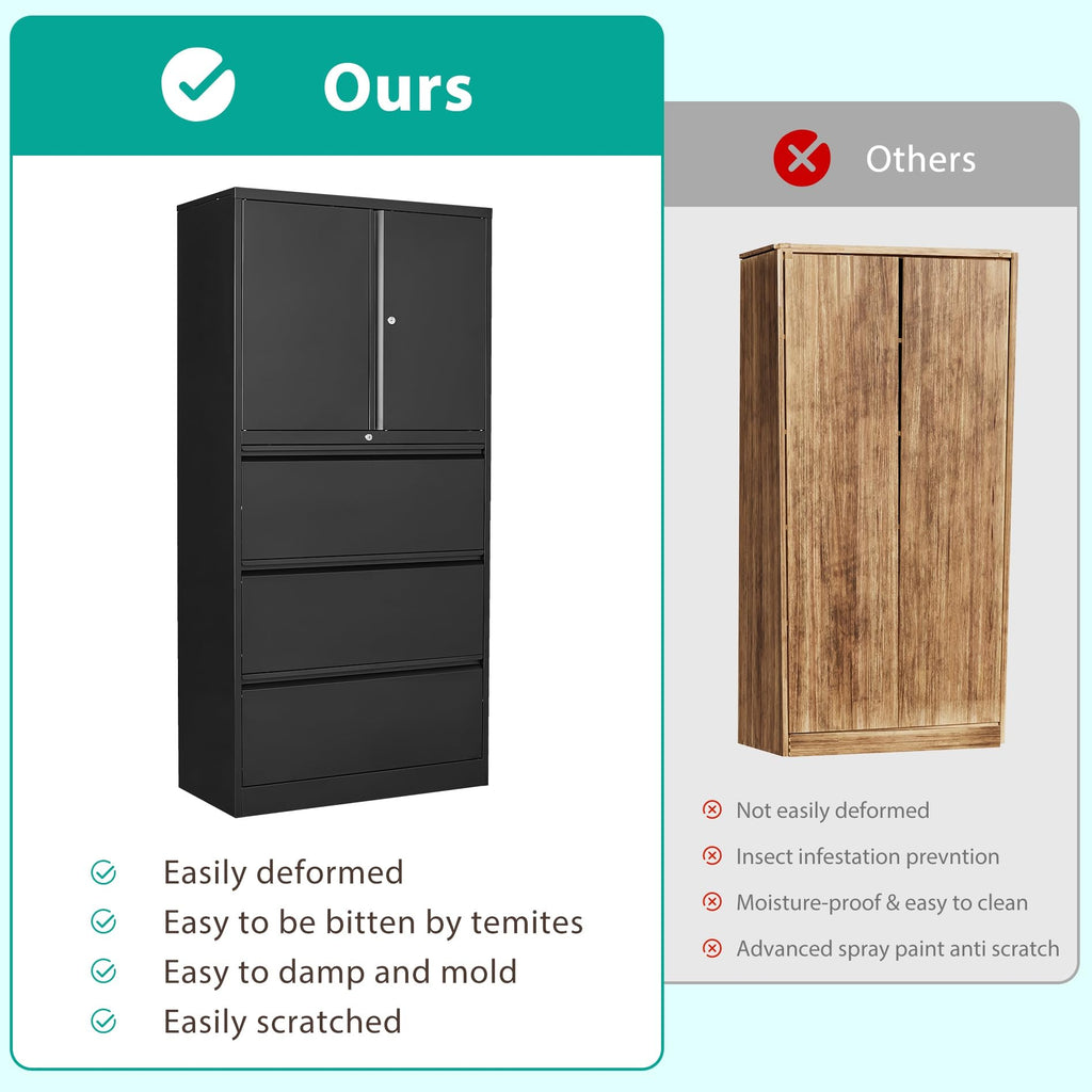 Black 3 Drawer Metal File Cabinet with Lock and Shelf X41363