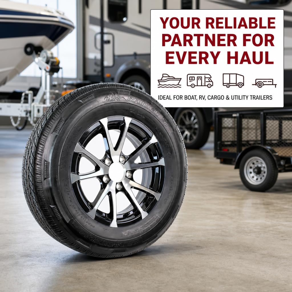 2-Pack Radial Trailer Tire Rim Assembly ST205/75R15 5 Lug Black N16986