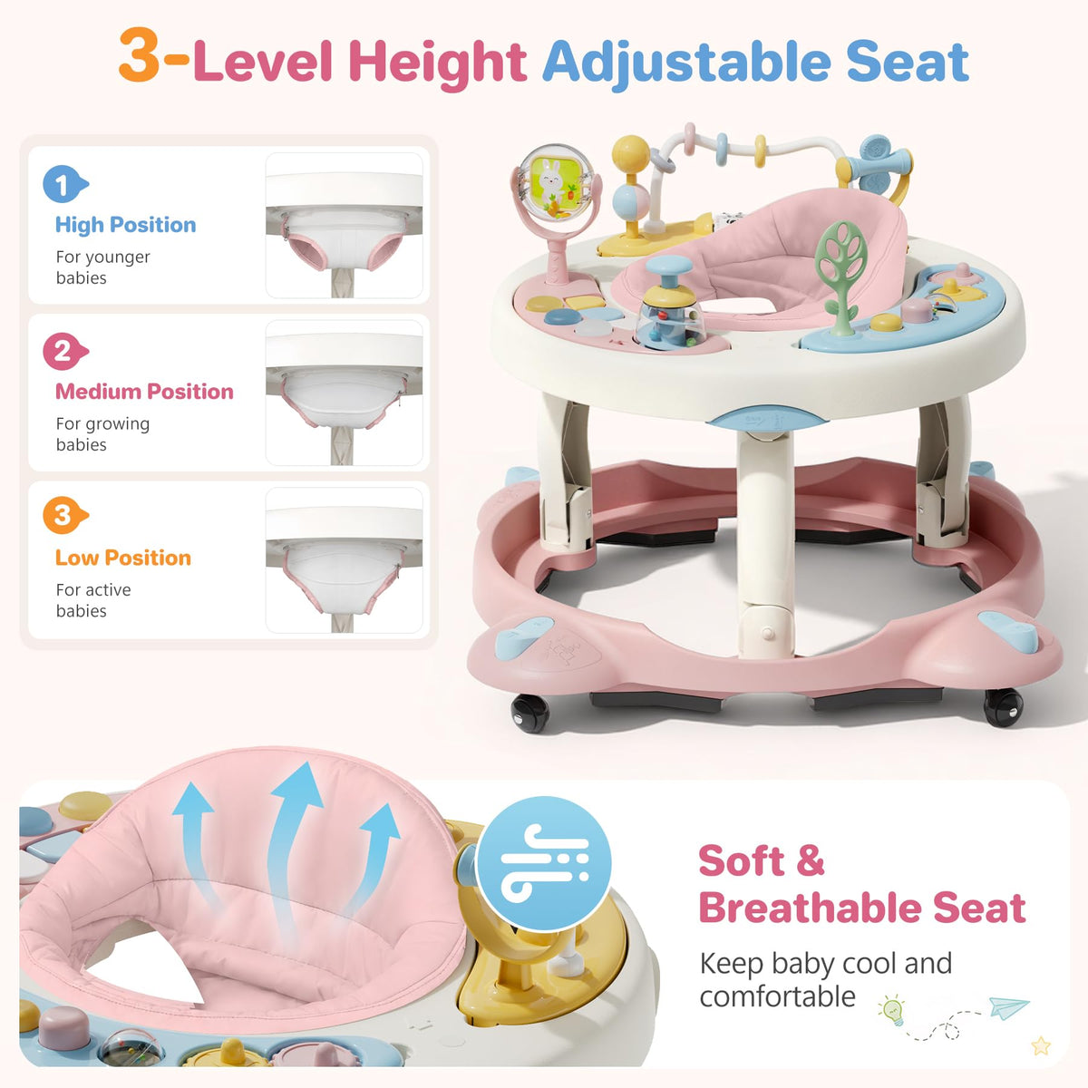 Foldable Baby Walker with Wheels and Rotating Seat O747