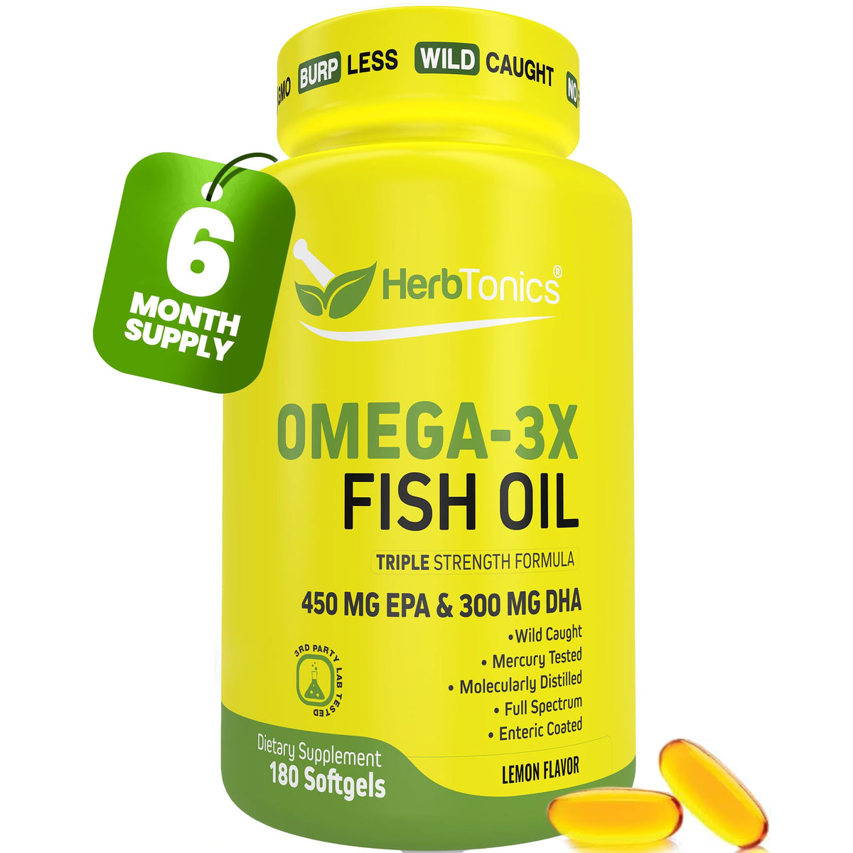 Omega 3 Fish Oil 1250mg Lemon Flavor 180 Softgels A2468