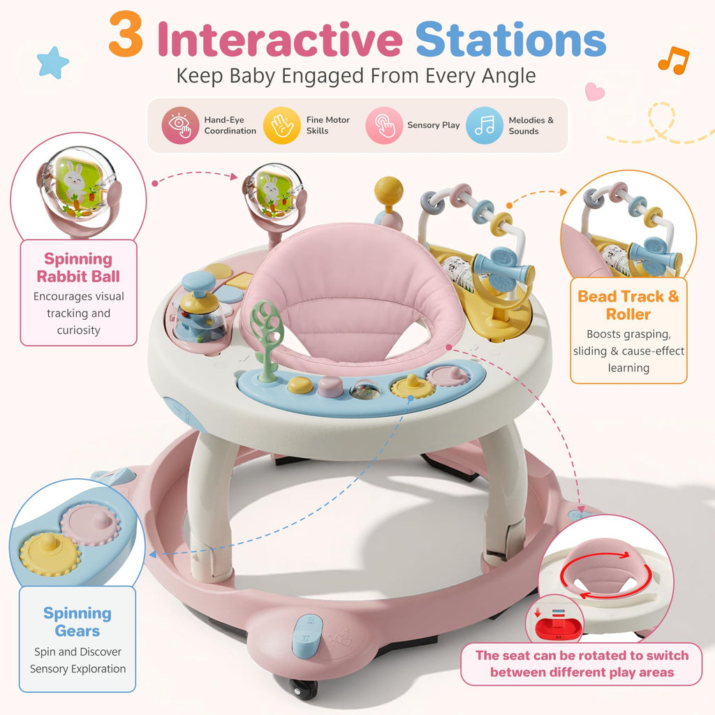 Foldable Baby Walker with Wheels and Rotating Seat O747
