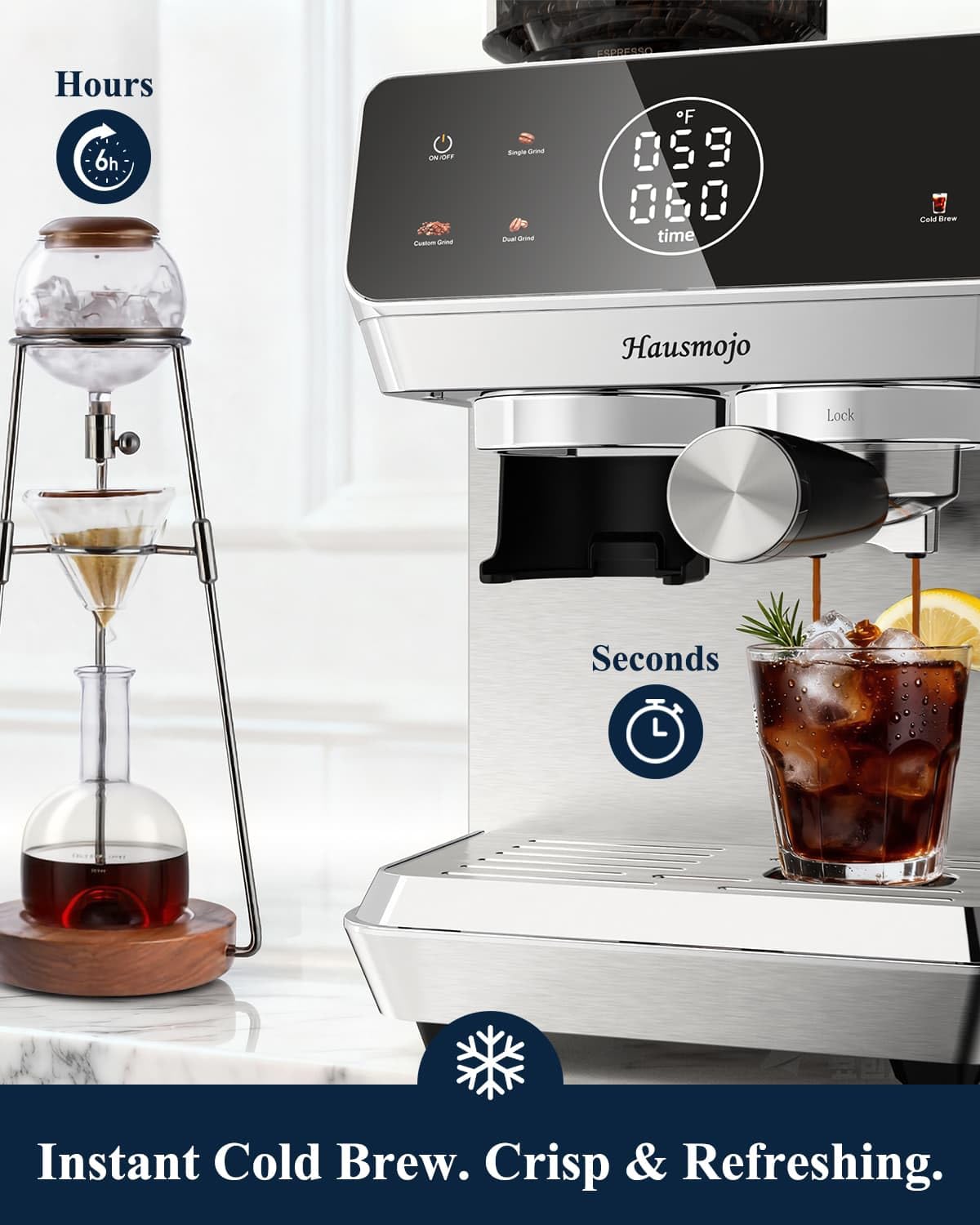 Espresso Machine with Burr Grinder and Steam Wand T6242