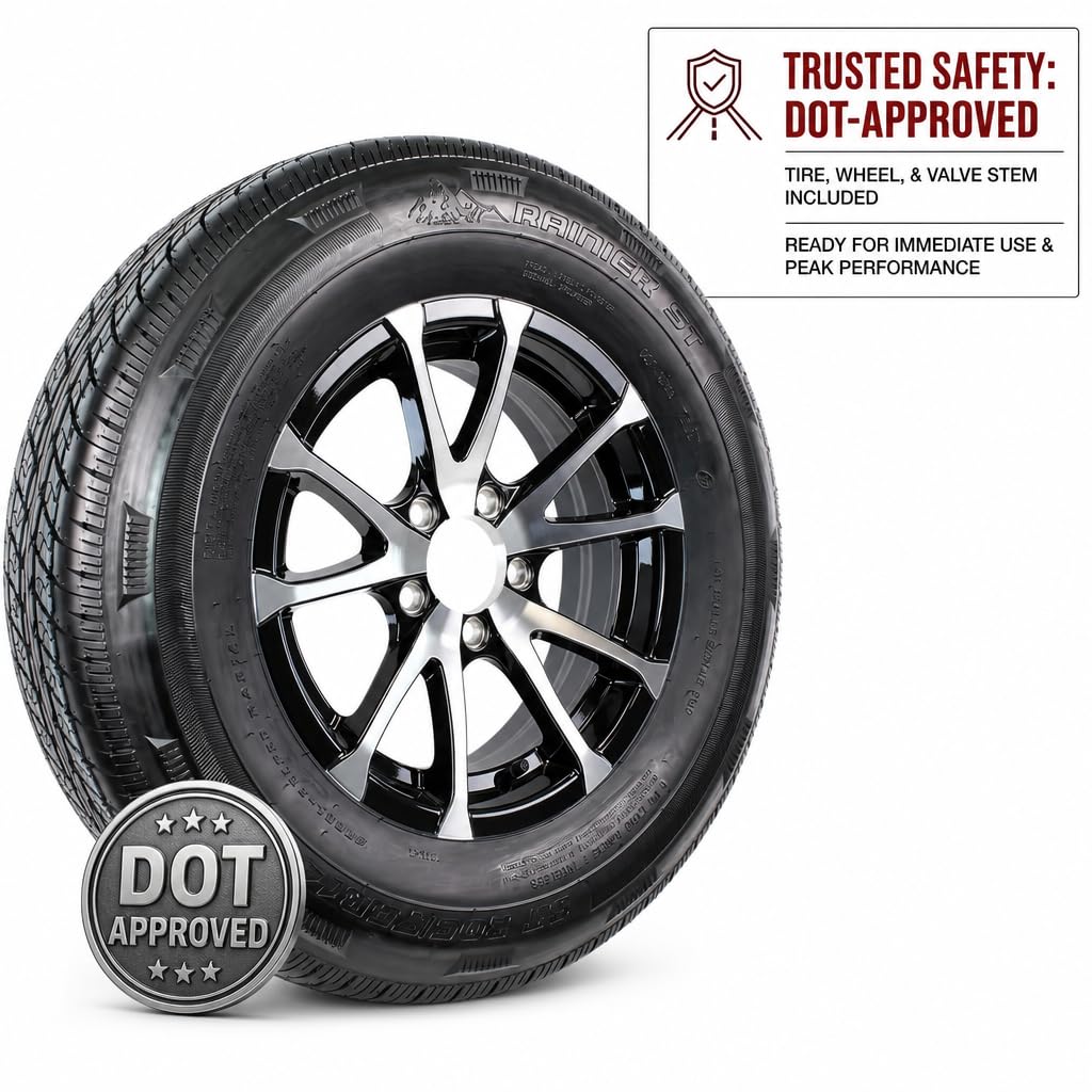 2-Pack Radial Trailer Tire Rim Assembly ST205/75R15 5 Lug Black N16986