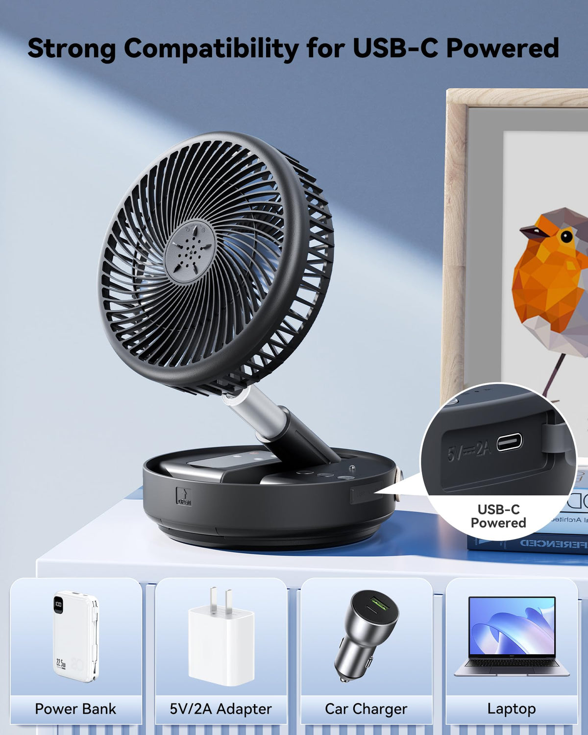Portable Oscillating Travel Fan with Remote Q3160