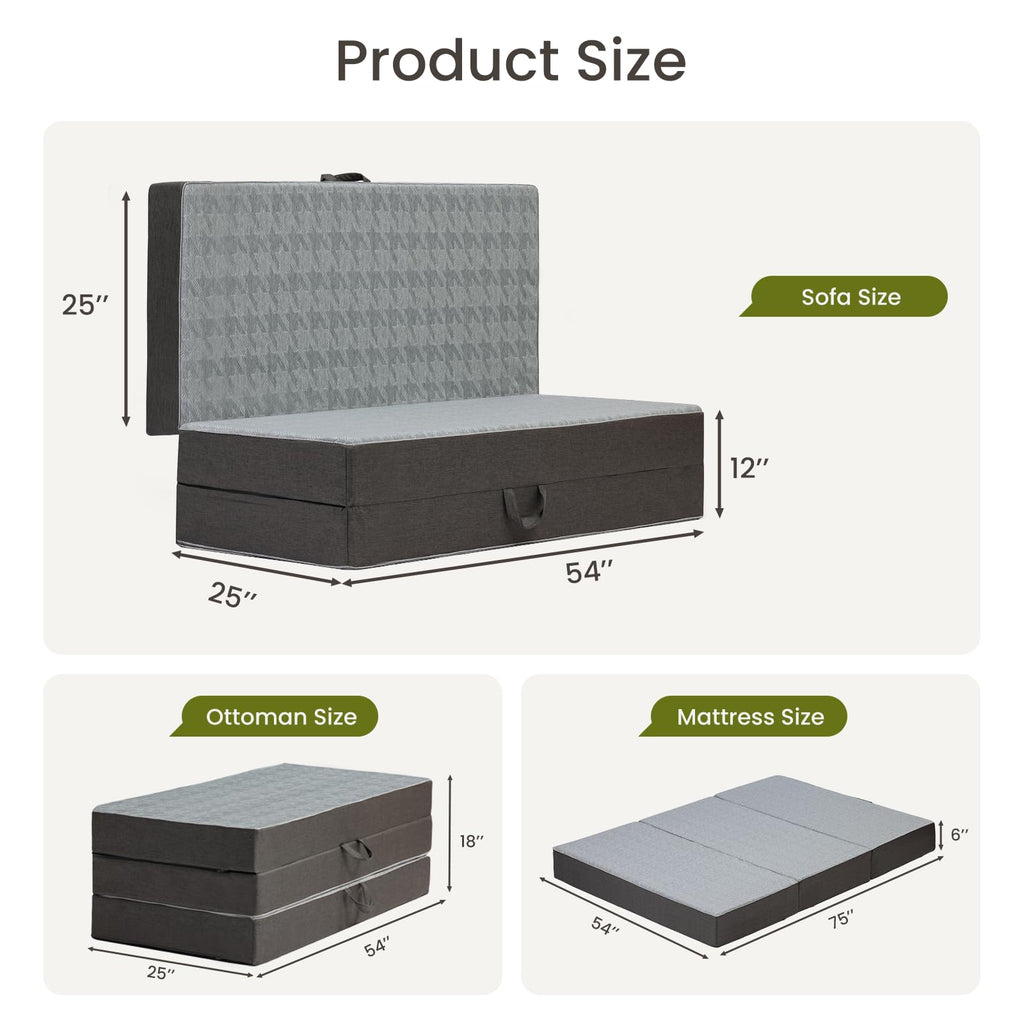 6" Trifold Full Size Memory Foam Mattress X8336
