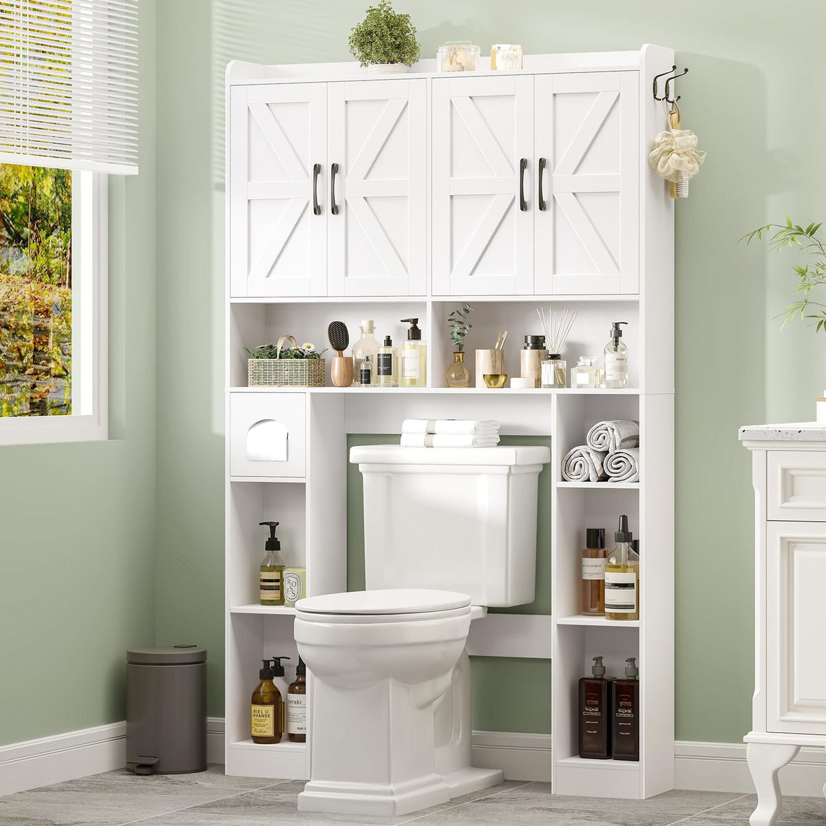 White Over The Toilet Storage Cabinet with 4 Doors I6087