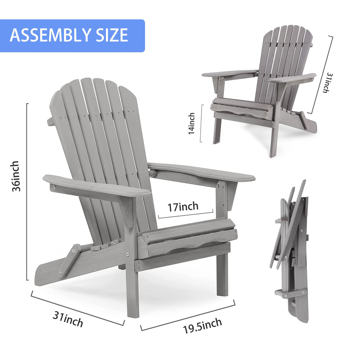 Wooden Folding Adirondack Chair Set of 2 Solid Cedar O44673