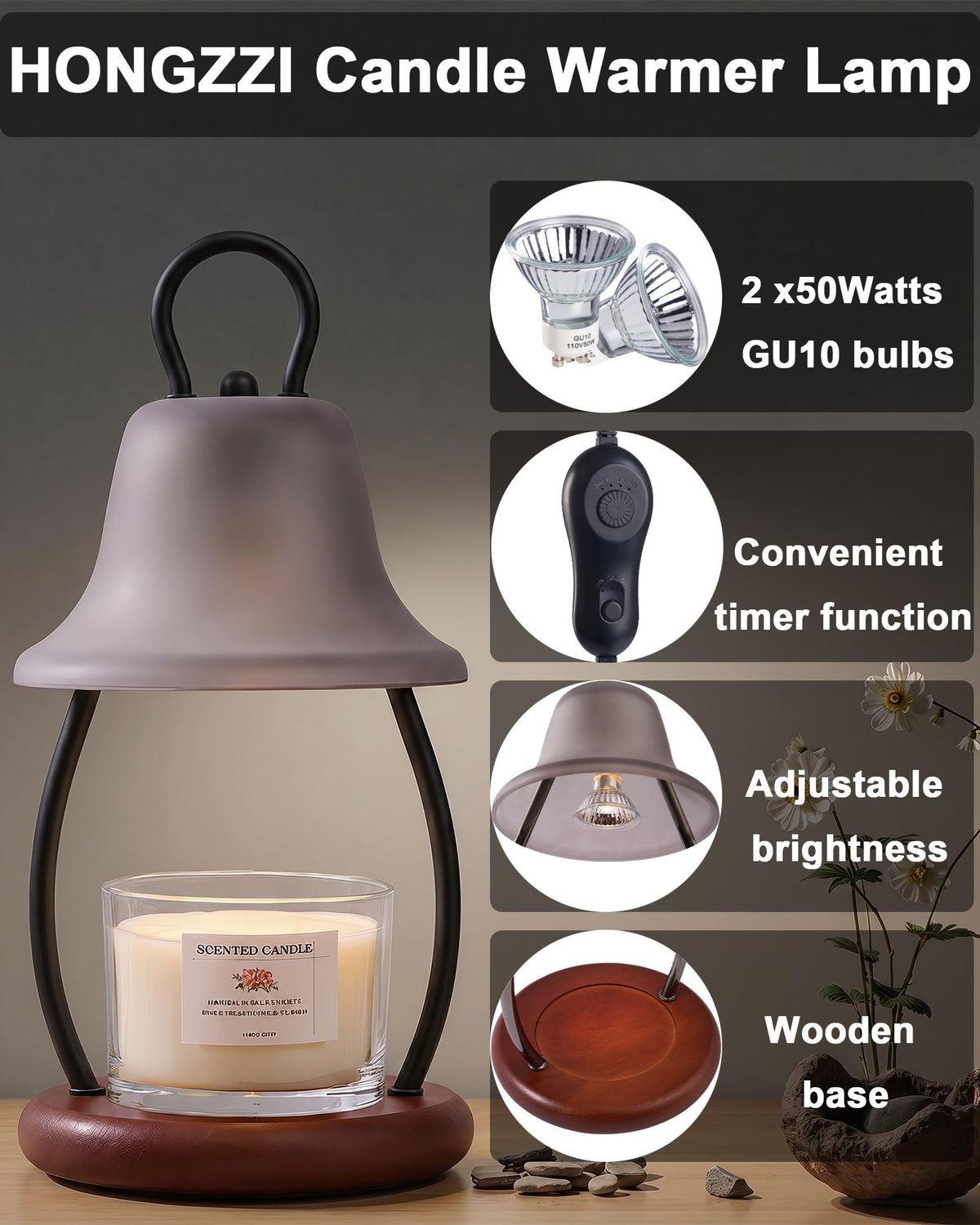 Black Dimmable Candle Warmer Lamp with Timer Y7078