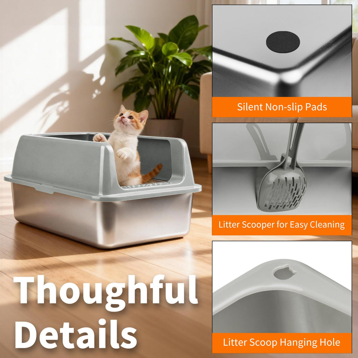 2 Pack Large Semi-Enclosed Stainless Steel Cat Litter Box with Lid G816743