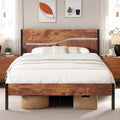 Full Size Metal Platform Bed with Wooden Headboard and Footboard S211