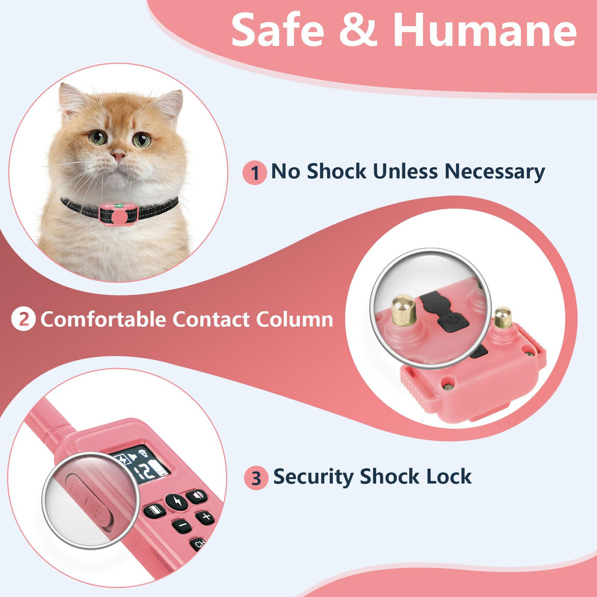 Cat Training Collar with Remote Shock Vibration Beep 3 Modes Waterproof Rechargeable Pink A2264