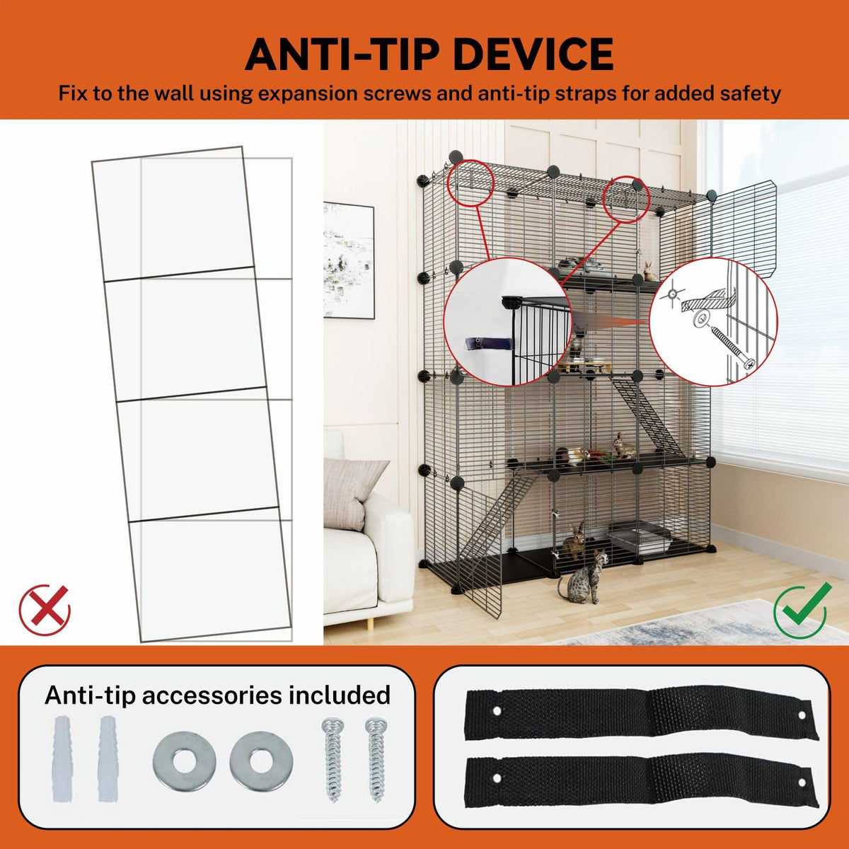4-Tier Cat Cage Indoor with Anti-Tip Kit Q146452