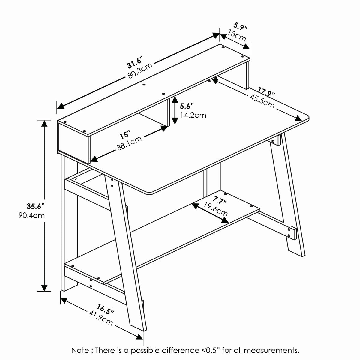 32-Inch Computer Desk with Hutch Shelf P571694